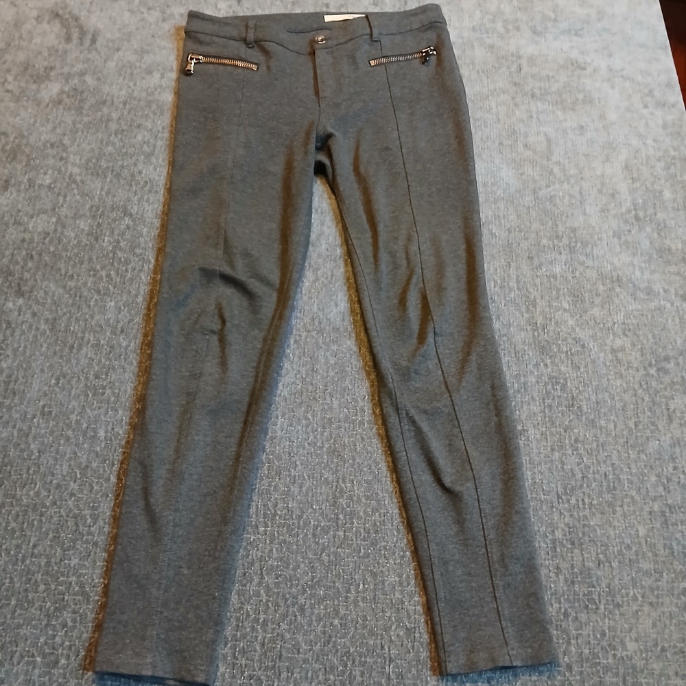 DKNY Jeans Womens Size 8 Grey Ponte Knit Skinny Pants Zipper Pockets Pintuck